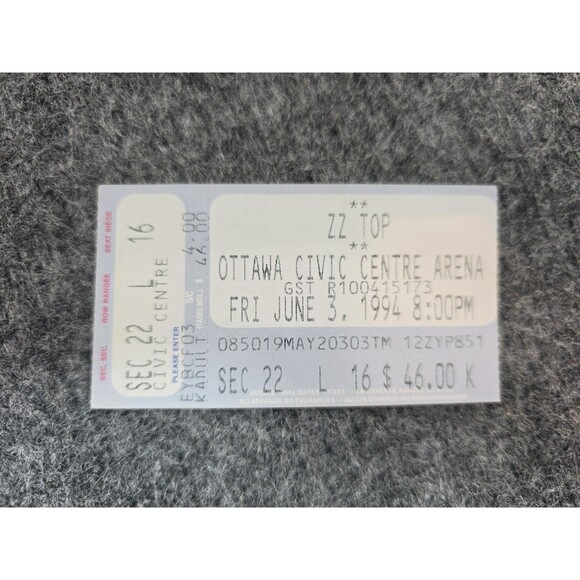 ZZ Top Concert Ticket Stub June 3 1994 Ottawa Civic Centre Arena - Picture 1 of 5
